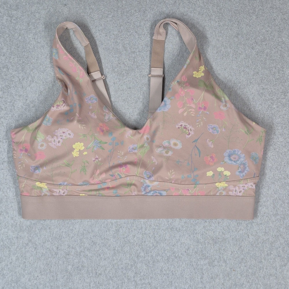 Fabletics Women Sports Bra 4X Beige Floral Wireless Strap Adjustable Pullover